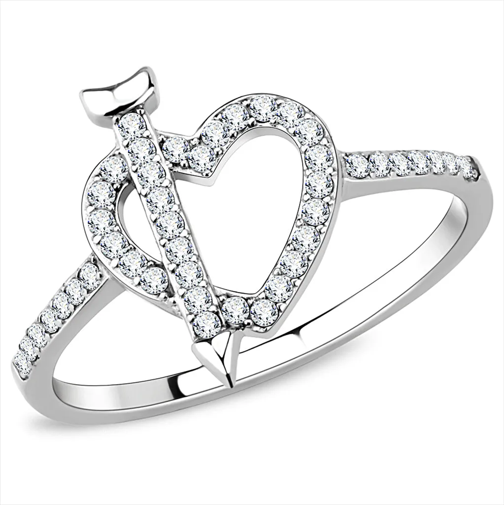 CJ052 Wholesale Women's Stainless Steel High polished AAA Grade CZ Clear Heart & Arrow Ring