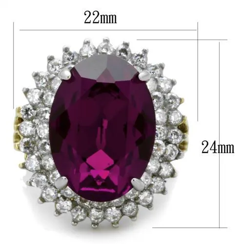 CJ1892 Wholesale Women's Stainless Steel Two-Tone IP Gold Top Grade Crystal Amethyst Purple Statement Ring