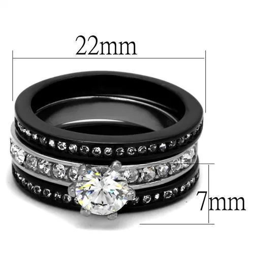 CJ2304 Wholesale Women's Stainless Steel Two-Tone IP Black AAA Grade CZ Clear Wedding Ring Set
