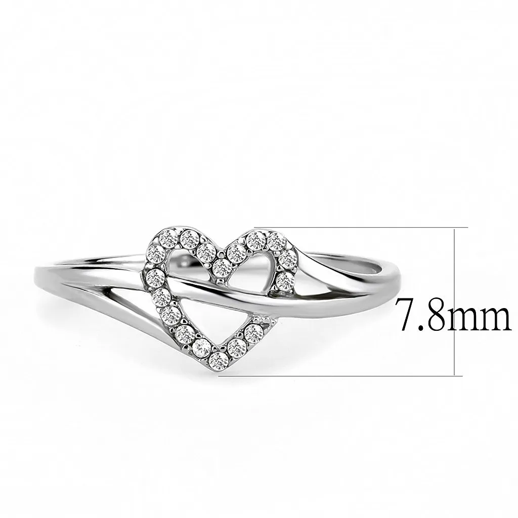 CJ259 Wholesale Women's Stainless Steel High polished AAA Grade CZ Clear Minimal Heart Ring