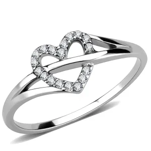 CJ259 Wholesale Women's Stainless Steel High polished AAA Grade CZ Clear Minimal Heart Ring