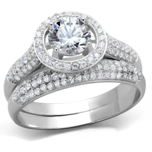 CJ331 Wholesale Women's Rhodium 925 Sterling Silver Ring with AAA Grade CZ in Clear Wedding Ring Set