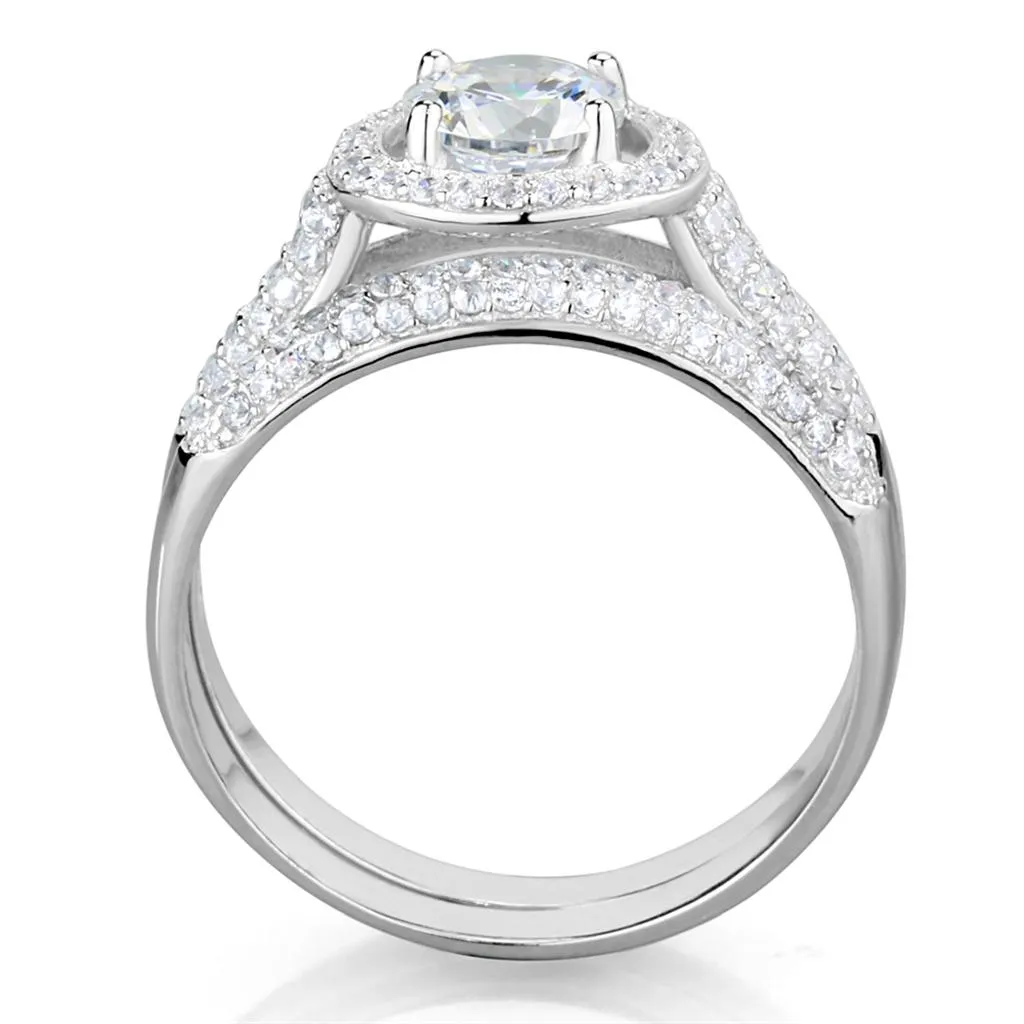 CJ331 Wholesale Women's Rhodium 925 Sterling Silver Ring with AAA Grade CZ in Clear Wedding Ring Set