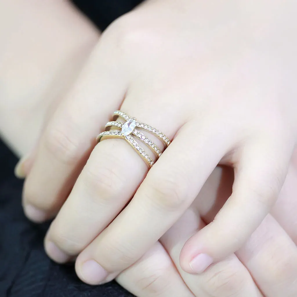 CJ3705 Wholesale Women's Stainless Steel IP Gold AAA Grade CZ Clear Wrap Ring