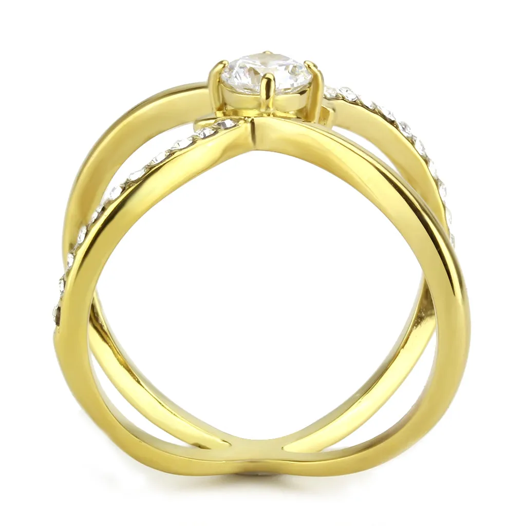 CJ3709 Wholesale Women's Stainless Steel IP Gold AAA Grade CZ Clear X Cuff Ring