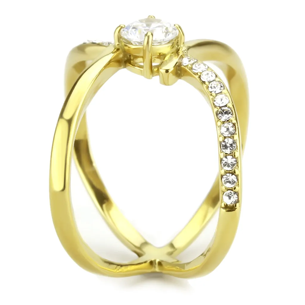 CJ3709 Wholesale Women's Stainless Steel IP Gold AAA Grade CZ Clear X Cuff Ring