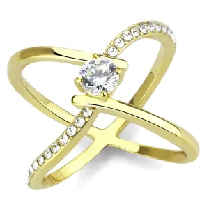 CJ3709 Wholesale Women's Stainless Steel IP Gold AAA Grade CZ Clear X Cuff Ring