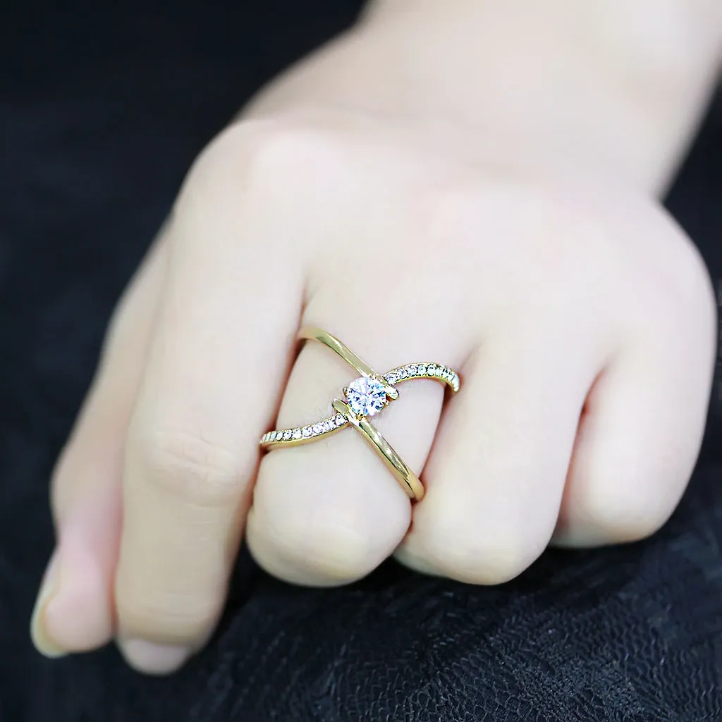 CJ3709 Wholesale Women's Stainless Steel IP Gold AAA Grade CZ Clear X Cuff Ring