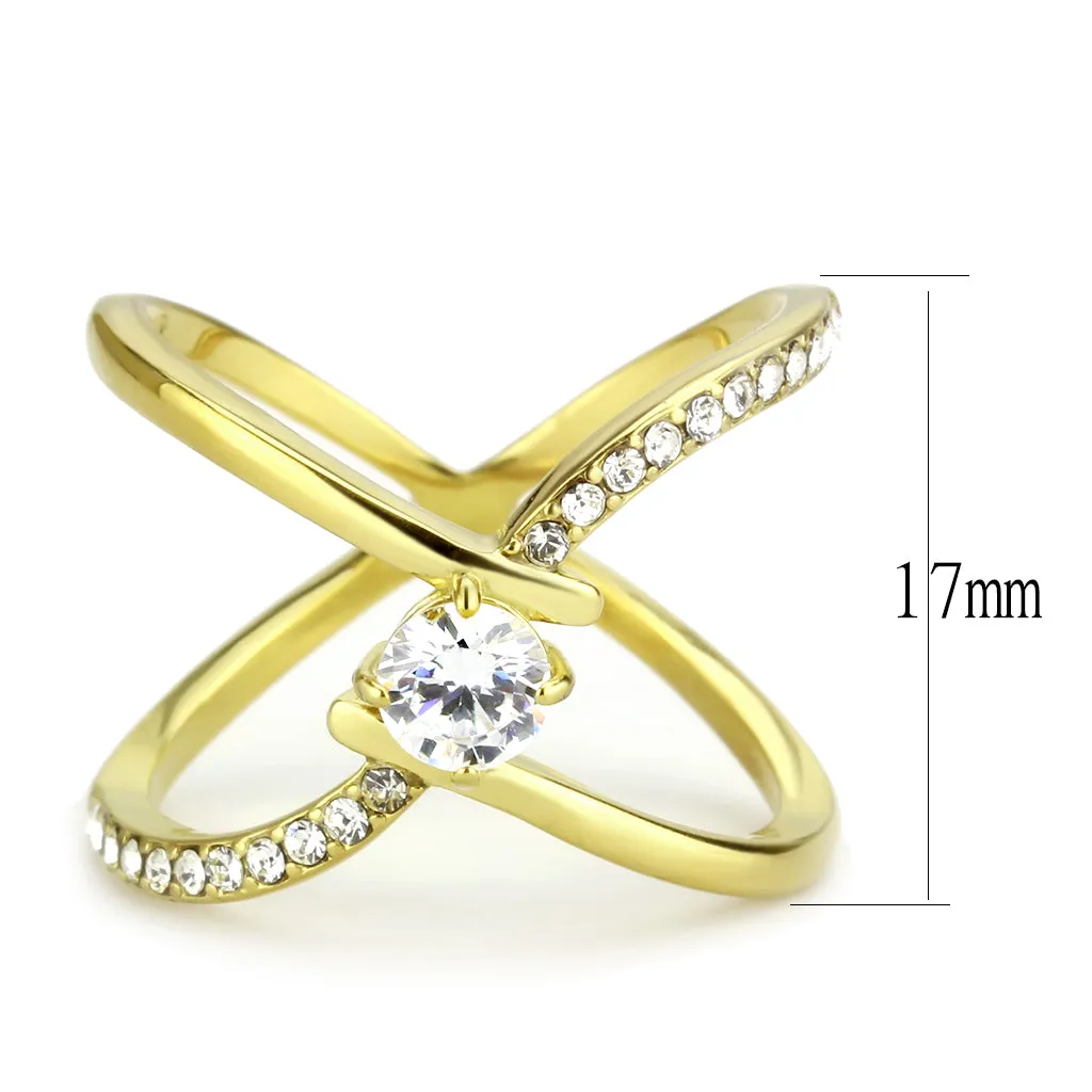 CJ3709 Wholesale Women's Stainless Steel IP Gold AAA Grade CZ Clear X Cuff Ring