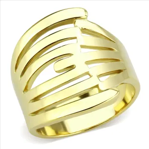 CJ3717 Wholesale Women's Stainless Steel IP Gold Broad Interlocked Ring