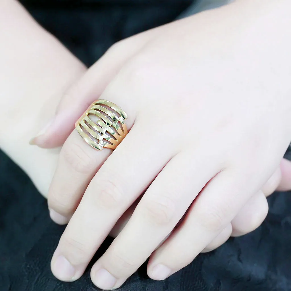 CJ3717 Wholesale Women's Stainless Steel IP Gold Broad Interlocked Ring