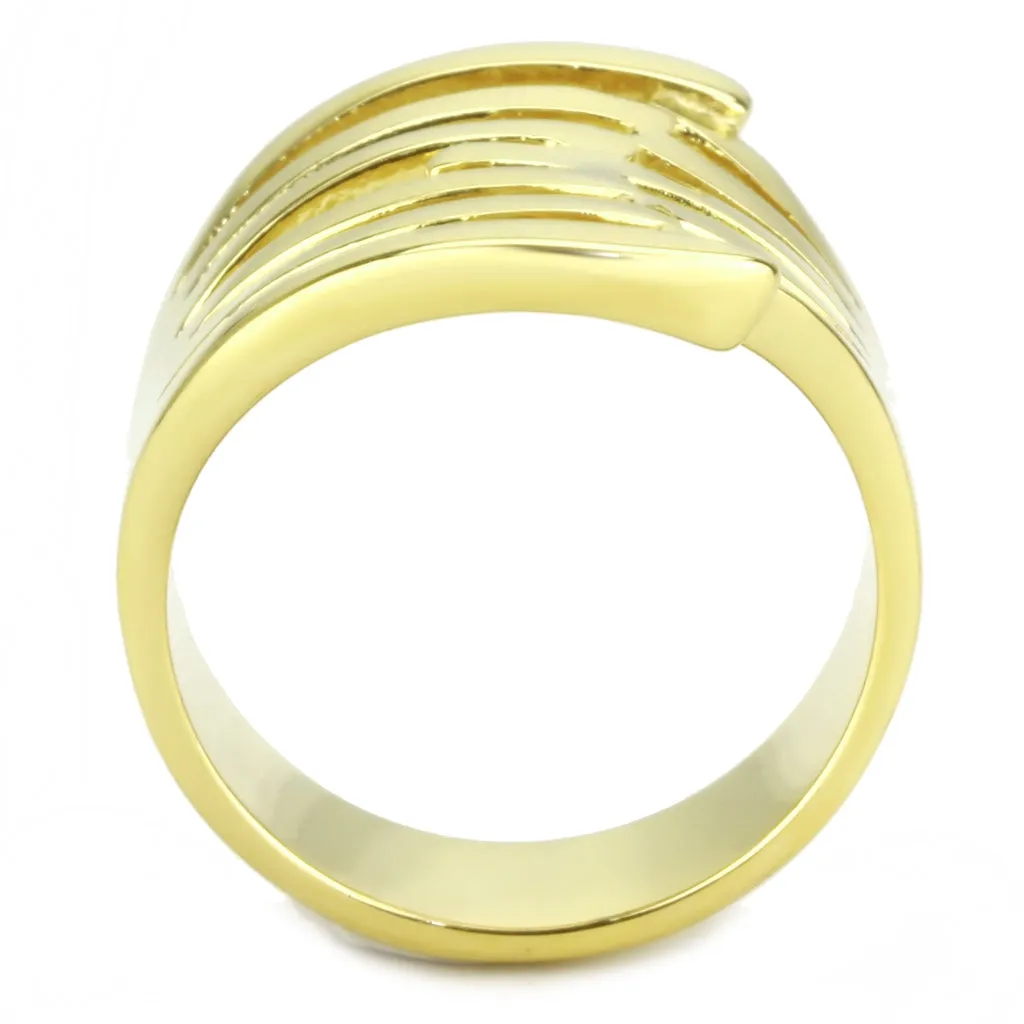 CJ3717 Wholesale Women's Stainless Steel IP Gold Broad Interlocked Ring