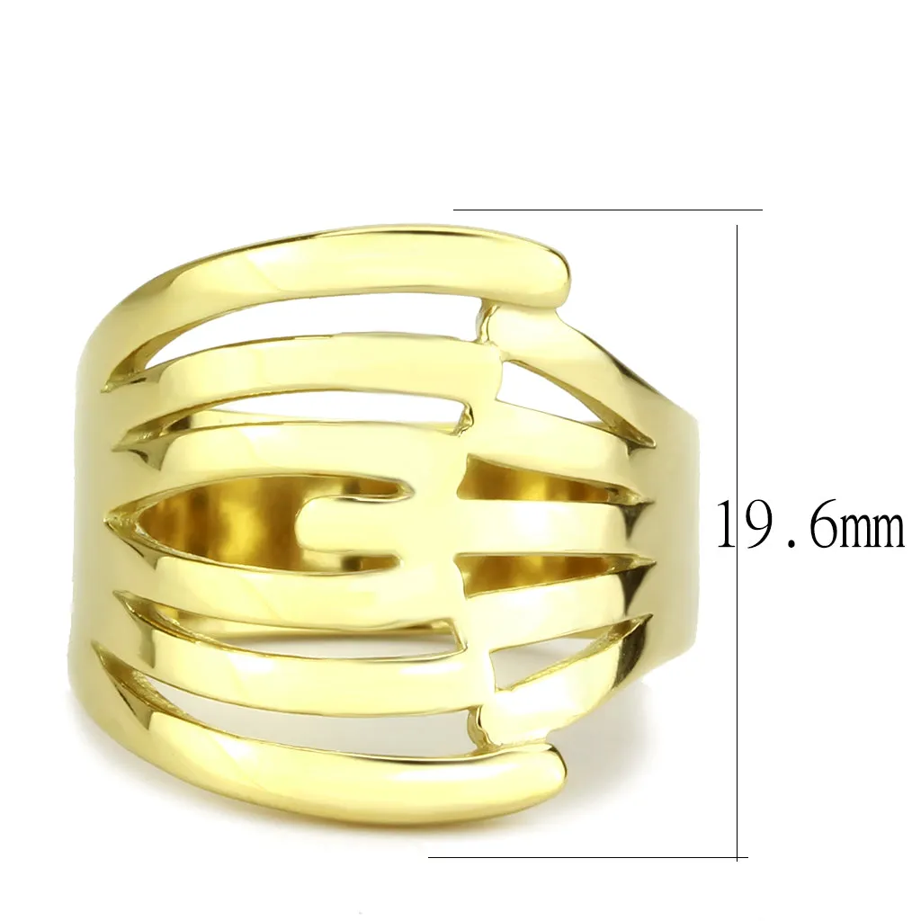CJ3717 Wholesale Women's Stainless Steel IP Gold Broad Interlocked Ring