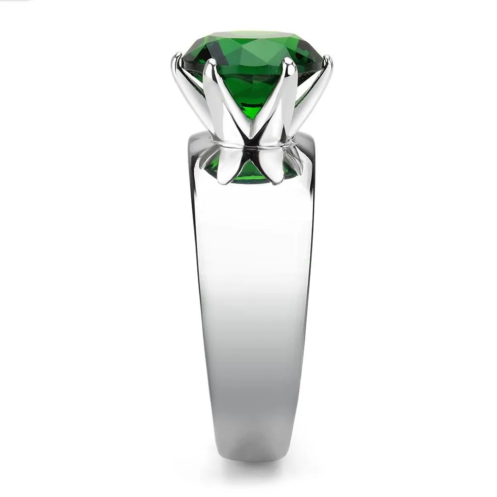 CJ52005 Wholesale Women's Stainless Steel Synthetic Emerald Round Solitaire Ring