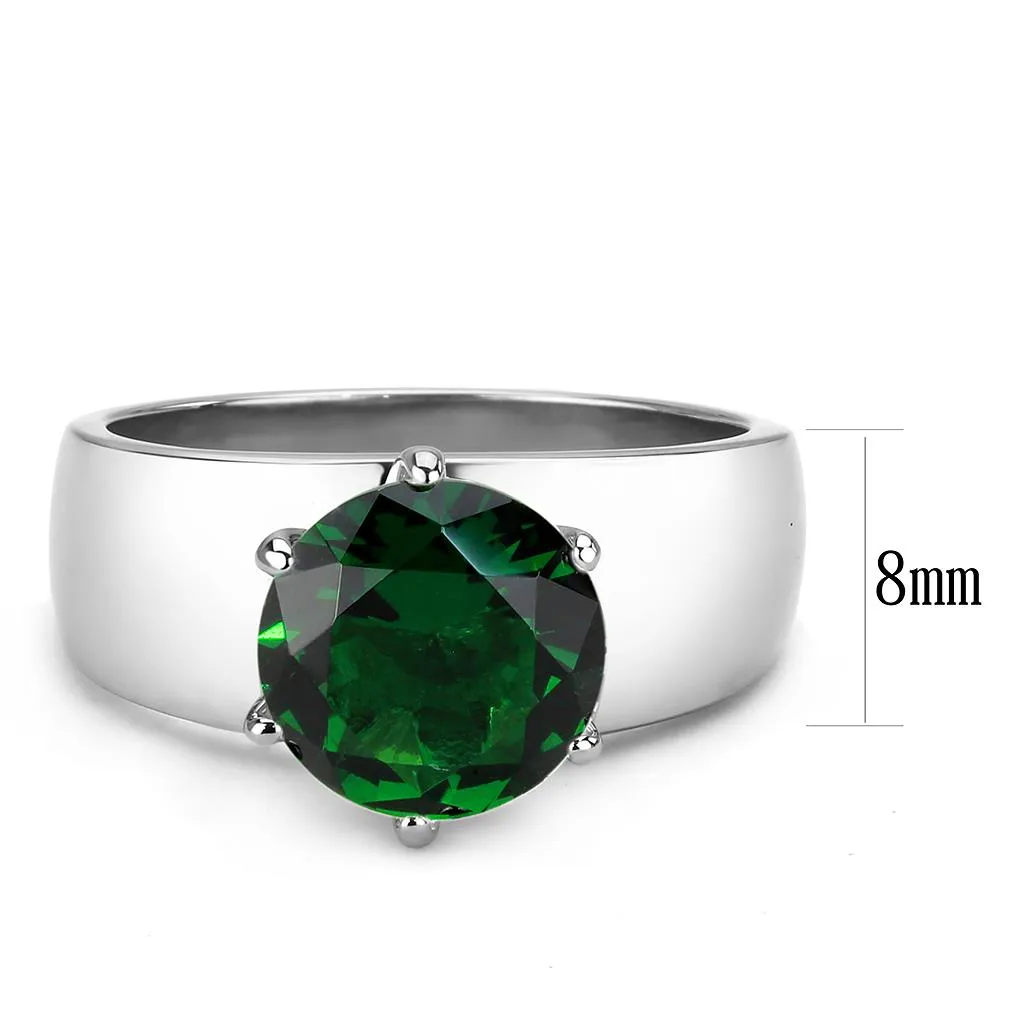 CJ52005 Wholesale Women's Stainless Steel Synthetic Emerald Round Solitaire Ring