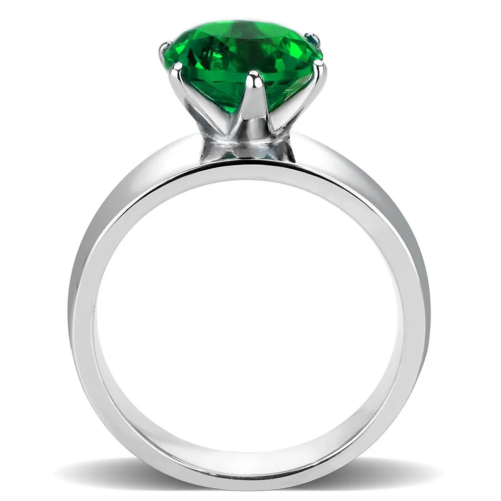 CJ52005 Wholesale Women's Stainless Steel Synthetic Emerald Round Solitaire Ring