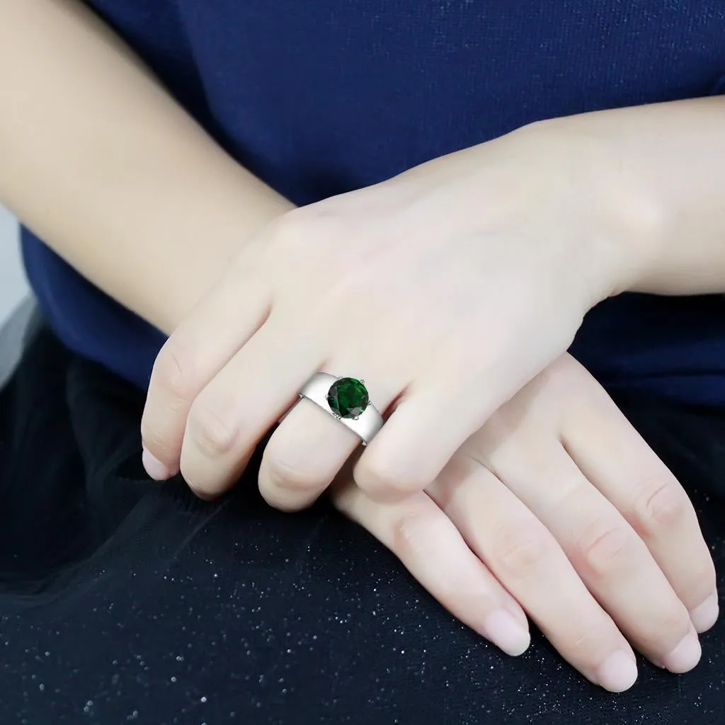 CJ52005 Wholesale Women's Stainless Steel Synthetic Emerald Round Solitaire Ring