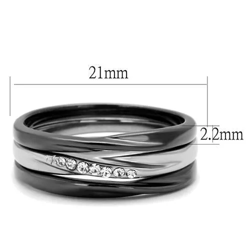 CJE1340PJ Wholesale Women's Stainless Steel Two Tone IP Light Black Top Grade Crystal Clear