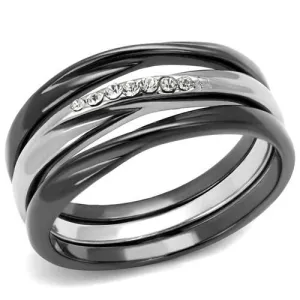 CJE1340PJ Wholesale Women's Stainless Steel Two Tone IP Light Black Top Grade Crystal Clear