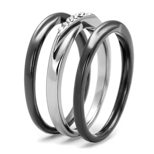 CJE1340PJ Wholesale Women's Stainless Steel Two Tone IP Light Black Top Grade Crystal Clear