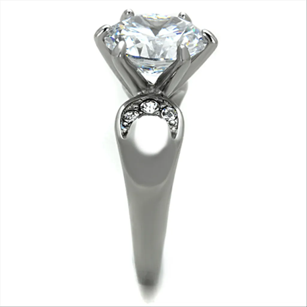CJE1536 Wholesale Stainless Steel Clear CZ Round Cut Solitaire Ring