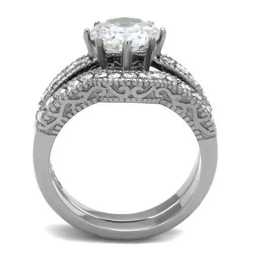 CJE1W007 Wholesale Women's Stainless Steel AAA Grade CZ Clear Vintage Ring Set