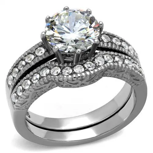 CJE1W007 Wholesale Women's Stainless Steel AAA Grade CZ Clear Vintage Ring Set