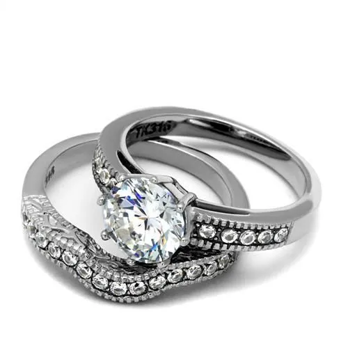 CJE1W007 Wholesale Women's Stainless Steel AAA Grade CZ Clear Vintage Ring Set