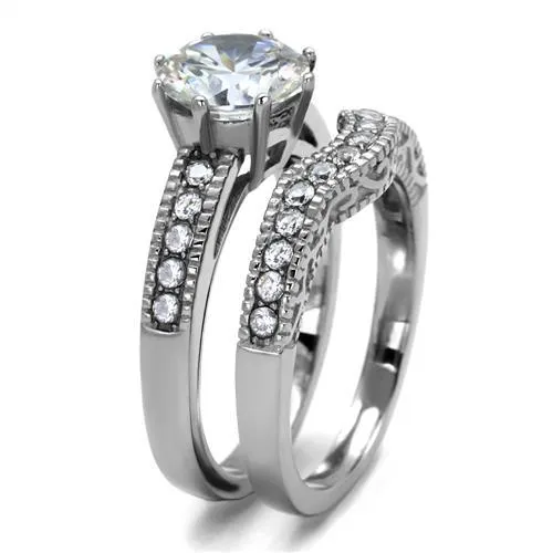 CJE1W007 Wholesale Women's Stainless Steel AAA Grade CZ Clear Vintage Ring Set