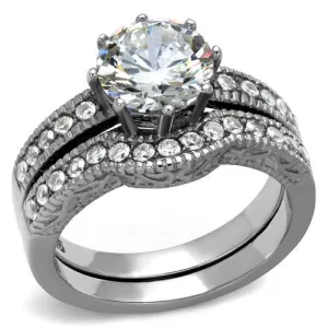 CJE1W007 Wholesale Women's Stainless Steel AAA Grade CZ Clear Vintage Ring Set