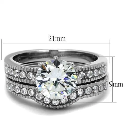 CJE1W007 Wholesale Women's Stainless Steel AAA Grade CZ Clear Vintage Ring Set