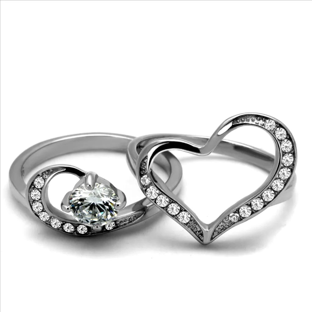 CJE2868 Stainless Steel AAA Grade CZ  Heart Ring Set