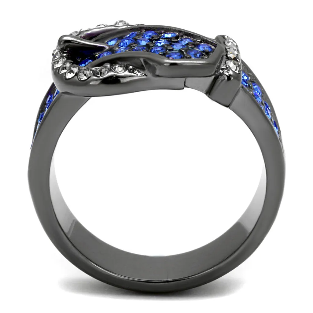 CJE2995 Wholesale Women's Stainless Steel IP Black Multicolored Top Grade Crystal Belt Ring