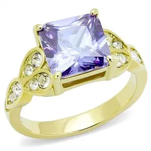 CJE3125 Wholesale Women's Stainless Steel IP Gold Light Amethyst AAA Grade CZ Ring