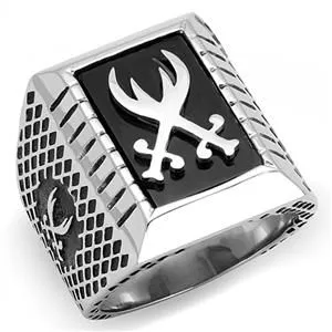 CJE3191 Wholesale Men's Stainless Steel Semi-Precious Onyx Double Sword Ring
