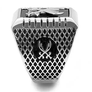 CJE3191 Wholesale Men's Stainless Steel Semi-Precious Onyx Double Sword Ring