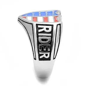 CJE3192 Wholesale Men's Stainless Steel Epoxy Patriotic Free Rider Biker Ring