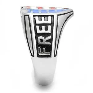 CJE3192 Wholesale Men's Stainless Steel Epoxy Patriotic Free Rider Biker Ring
