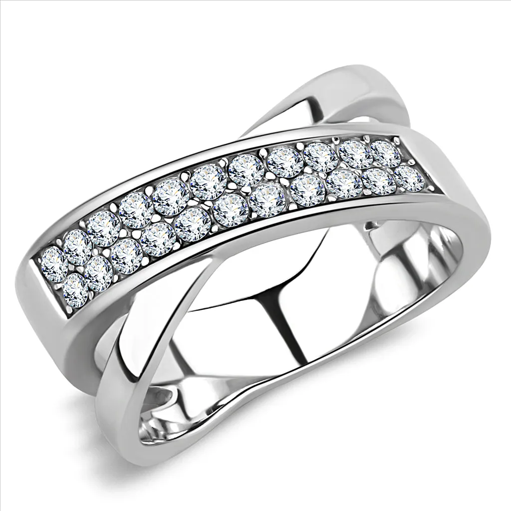 CJE3436 Wholesale Women's Stainless Steel Clear Top Grade Crystal X Ring