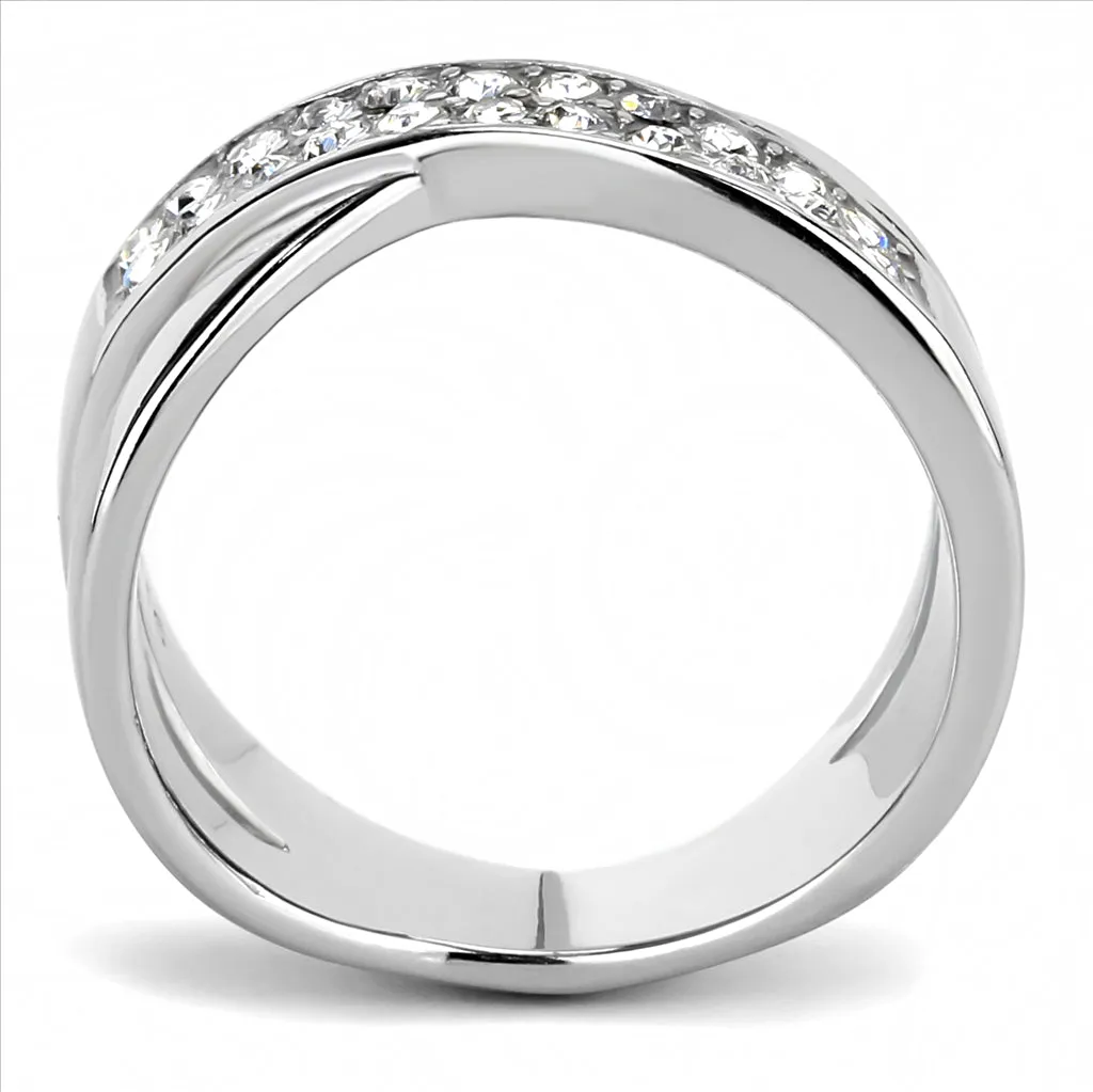 CJE3436 Wholesale Women's Stainless Steel Clear Top Grade Crystal X Ring
