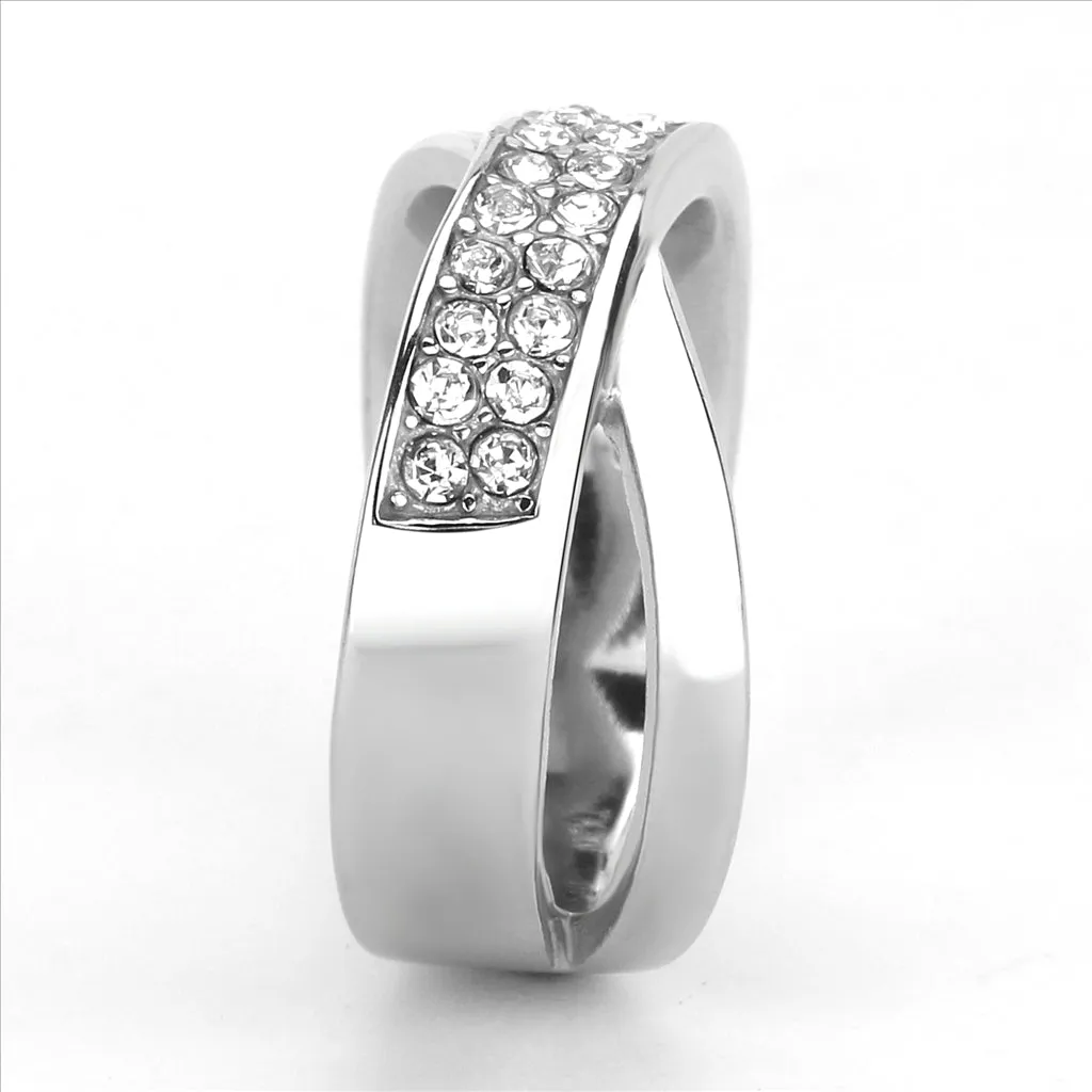CJE3436 Wholesale Women's Stainless Steel Clear Top Grade Crystal X Ring