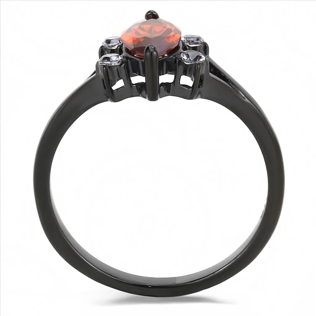 CJE3445 Wholesale Women's Stainless Steel IP Black Garnet Marquise Cut Ring