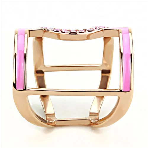 CJE3561 Wholesale Women's Stainless Steel IP Rose Gold Top Grade Crystal Light Rose Ring