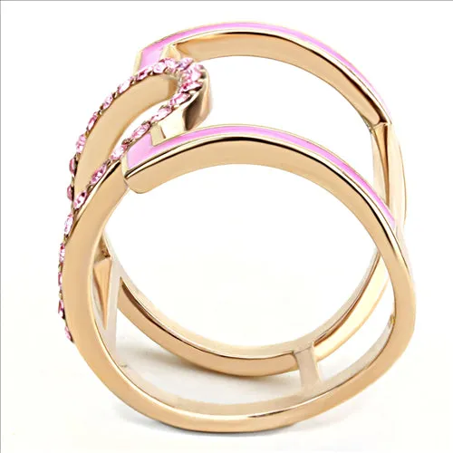 CJE3561 Wholesale Women's Stainless Steel IP Rose Gold Top Grade Crystal Light Rose Ring