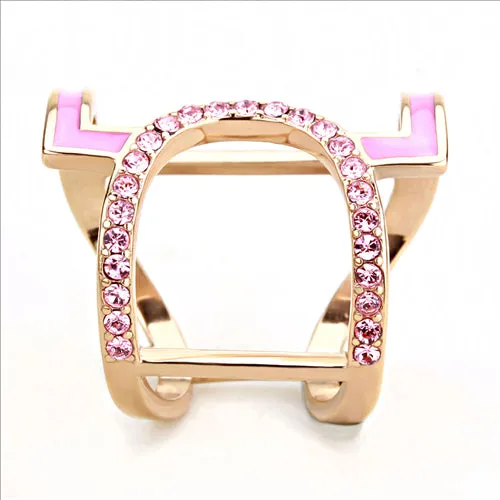 CJE3561 Wholesale Women's Stainless Steel IP Rose Gold Top Grade Crystal Light Rose Ring