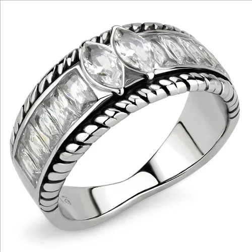 CJE3606 Wholesale Women's Stainless Steel AAA Grade CZ Clear Double Marquise Ring