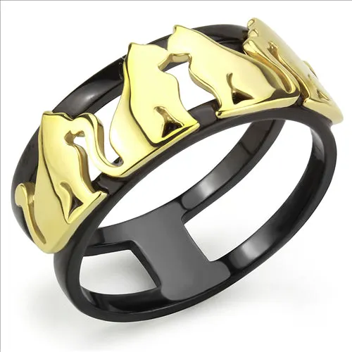 CJE3609 Wholesale Women's Stainless Steel IP Gold  IP Black Cat Ring