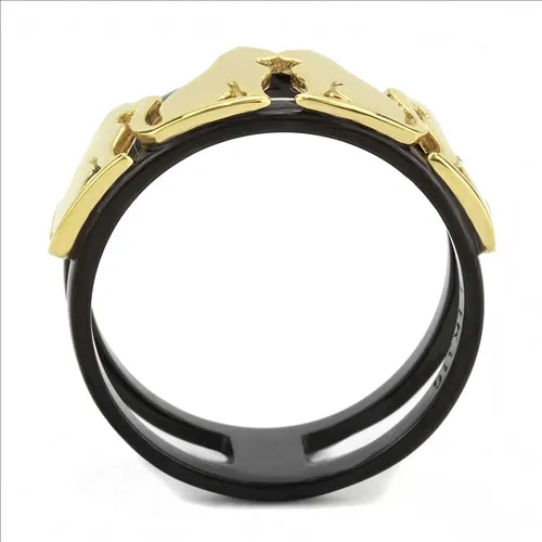 CJE3609 Wholesale Women's Stainless Steel IP Gold  IP Black Cat Ring