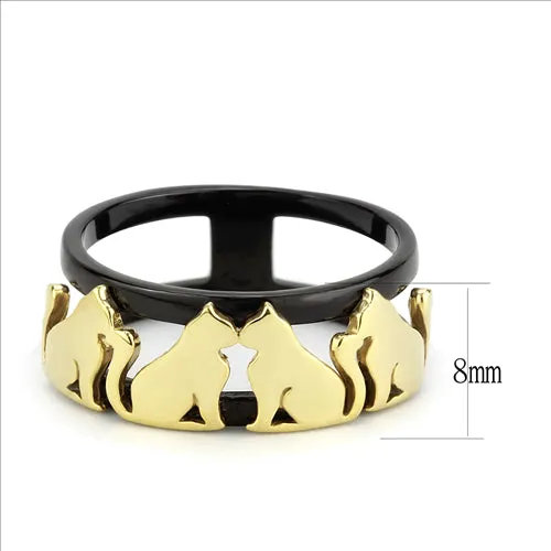 CJE3609 Wholesale Women's Stainless Steel IP Gold  IP Black Cat Ring