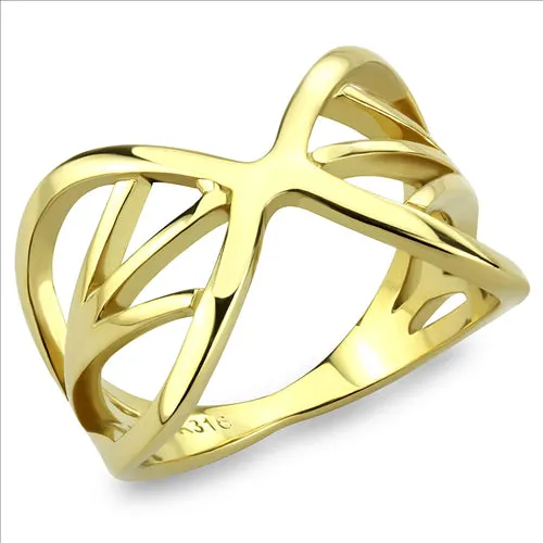 CJE3624 Wholesale Women's Stainless Steel IP Gold Intertwined Broad Ring